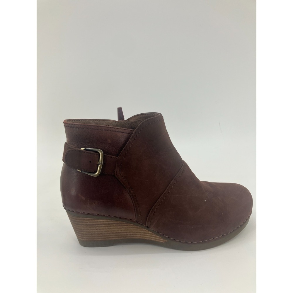 Dansko Shirley Boots Women's 9.5-10 Dark Brown Leather Side Zipper Wedge Booties